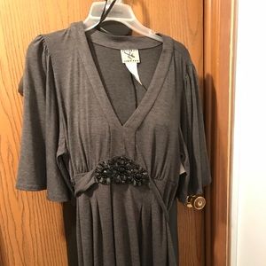Gray Dress with Black Jeweled Detail